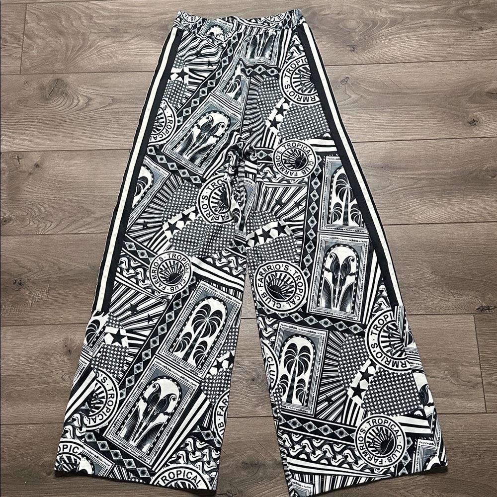 FARM Rio Black & White Wide-Leg Graphic Pants